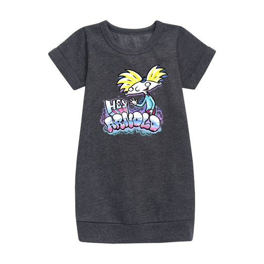 Girls' - Hey Arnold! - Airbrush Arnold Graphic Short Sleeve Fleece Dress