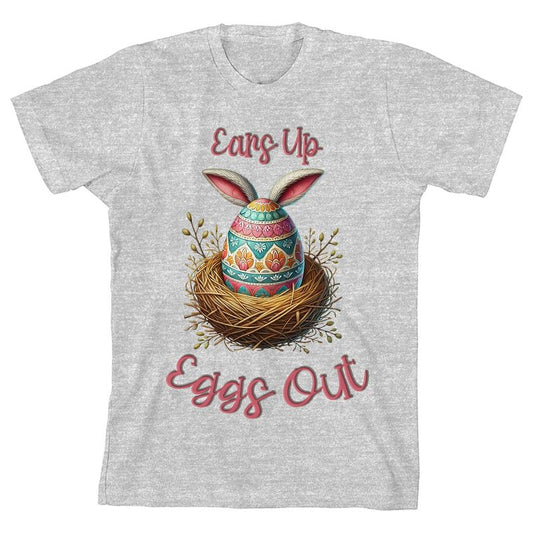 تي شيرت رياضي بأكمام قصيرة ورقبة دائرية من Ears Up Eggs Out للأولاد الصغار
