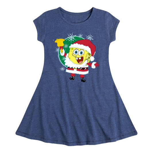 Girls' - SpongeBob SquarePants - Santa Spongebob Fit & Flair Cap Sleeve Dress