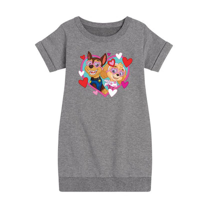 Girls' - Paw Patrol - Chase Sky Hearts Graphic Short Sleeve Fleece Dress