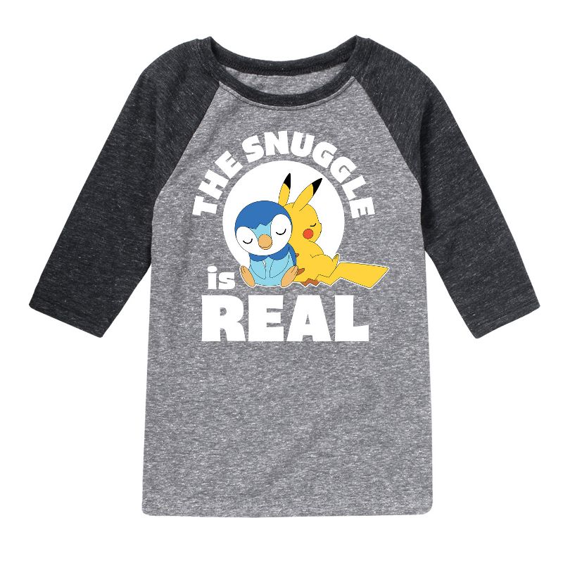 Boys' - Pokémon - The Snuggle Is Real Pikachu And Piplup Raglan Graphic T-Shirt