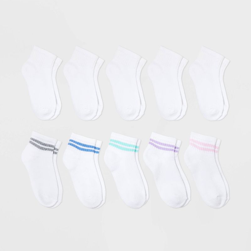 Girls' 10pk Ankle Striped Socks - Cat & Jack™