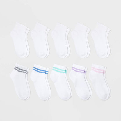 Girls' 10pk Ankle Striped Socks - Cat & Jack™