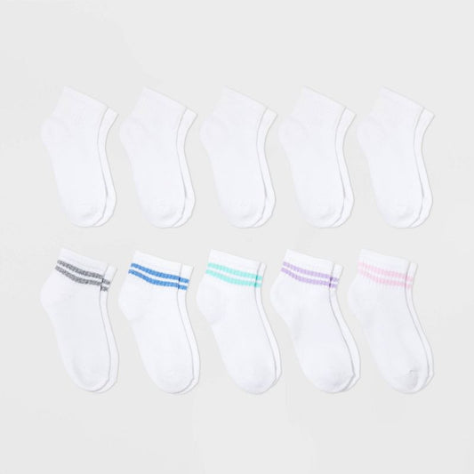 Girls' 10pk Ankle Striped Socks - Cat & Jack™