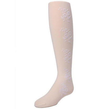 Memoi Girls' Flocked Floral Opaque Tights