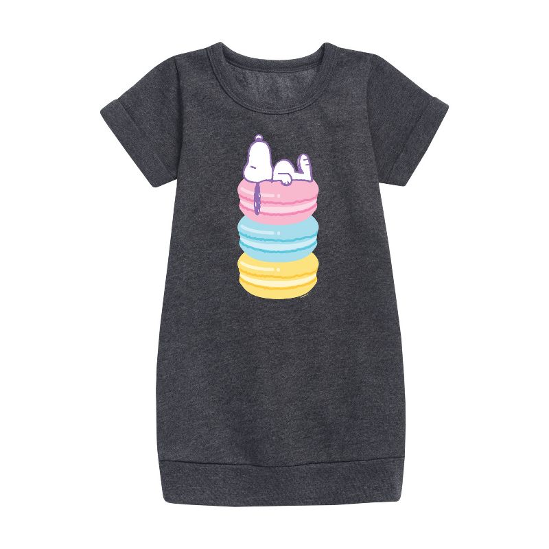 Girls' - Peanuts - Snoopy Stacked Macarons Graphic Short Sleeve Fleece Dress