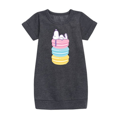 Girls' - Peanuts - Snoopy Stacked Macarons Graphic Short Sleeve Fleece Dress