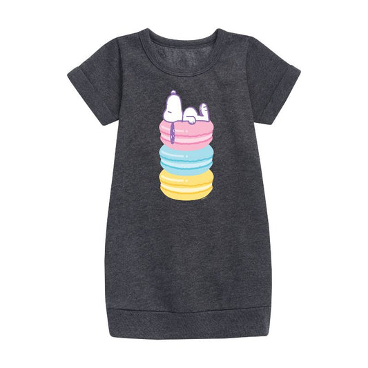 Girls' - Peanuts - Snoopy Stacked Macarons Graphic Short Sleeve Fleece Dress