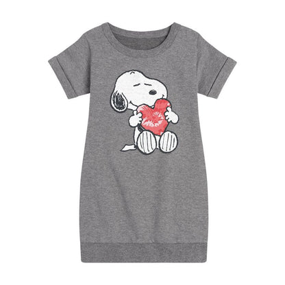 Girls' - Peanuts - Snoopy With Heart Graphic Short Sleeve Fleece Dress