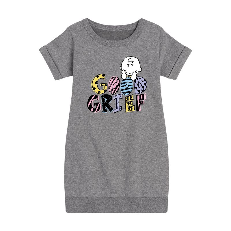 فستان بناتي من الصوف بأكمام قصيرة مطبوع عليه رسومات تشارلي براون من Good Grief Peanuts