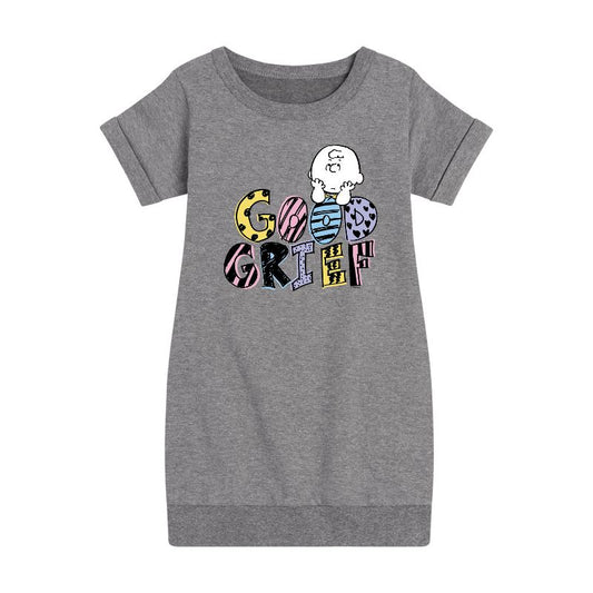 فستان بناتي من الصوف بأكمام قصيرة مطبوع عليه رسومات تشارلي براون من Good Grief Peanuts