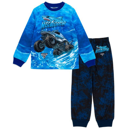 Monster Jam Trucks Grave Digger El Toro Loco Megalodon Pullover Pajama Shirt and Pajama Pants Sleep Set Little Kid