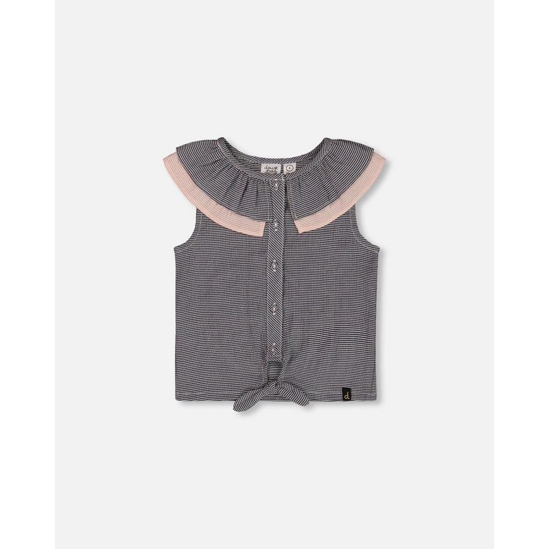 Deux par Deux Girl Sleeveless Top with Front Tie Black and Sparkling Pink