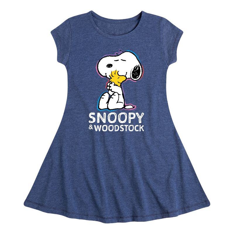 Girls' - Peanuts - Snoopy And Woodstock Fit & Flair Cap Sleeve Dress