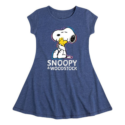 Girls' - Peanuts - Snoopy And Woodstock Fit & Flair Cap Sleeve Dress
