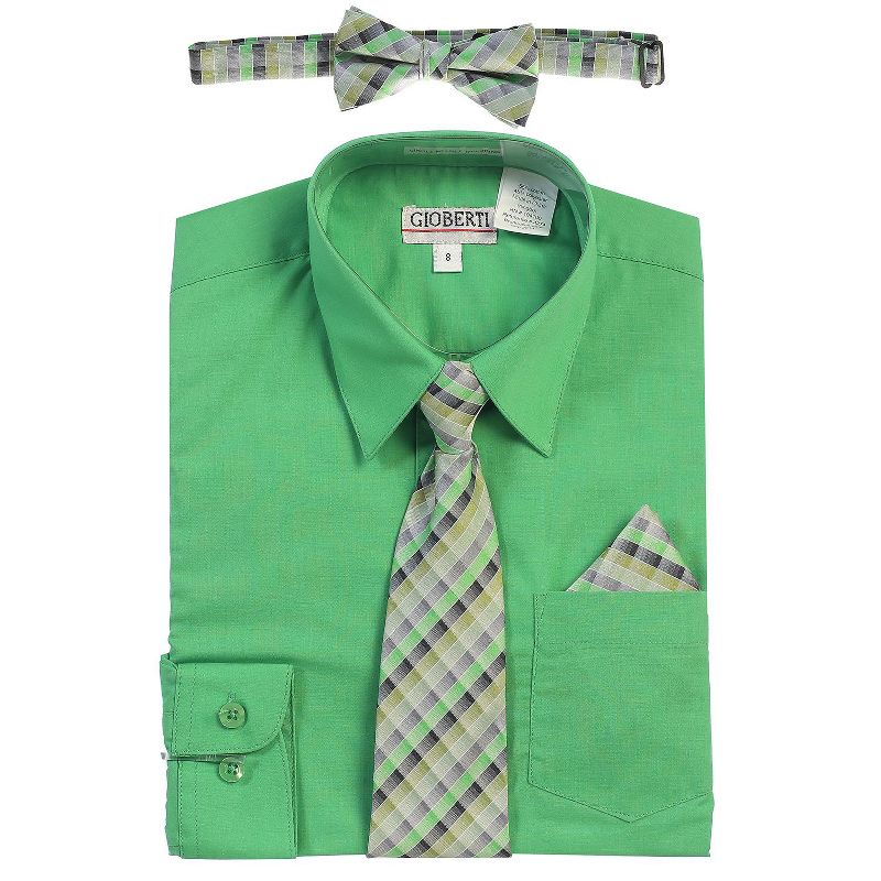 Gioberti Boy's Long Sleeve Dress Shirt and Plaid Tie Accessories Set (Part 2)