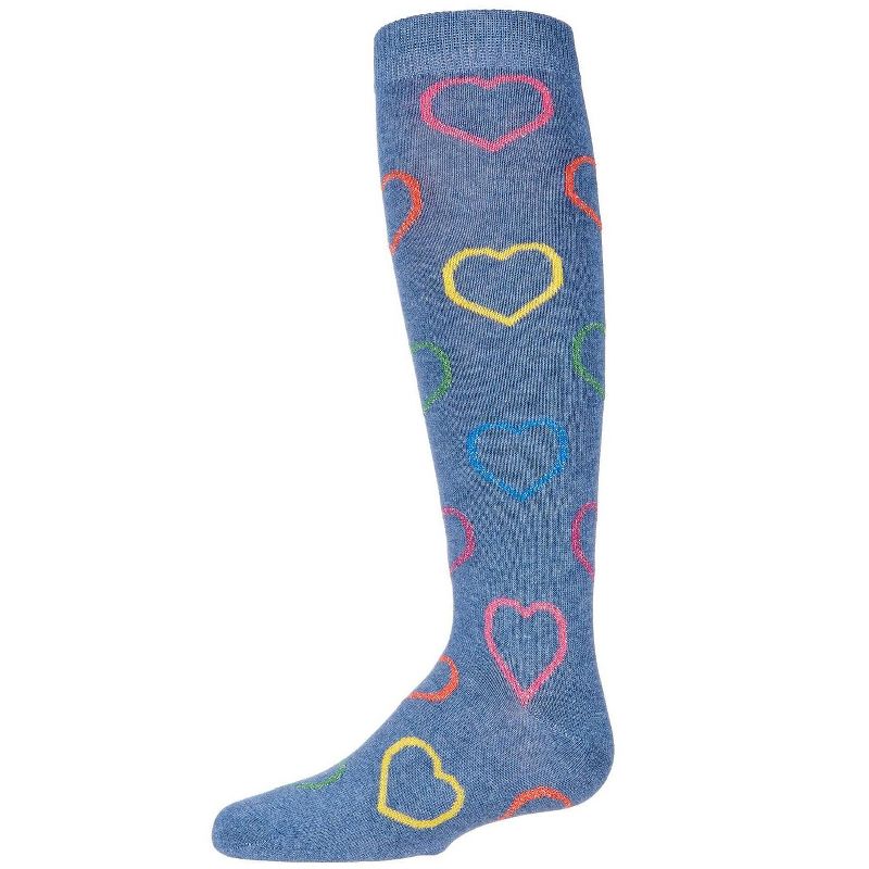 Memoi Dazzling Hearts Girls Cotton Blend Knee High Socks