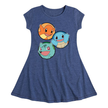Girls' - Pokémon - Squirtle, Bulbasaur, & Charmander Group Fit & Flair Cap Sleeve Dress