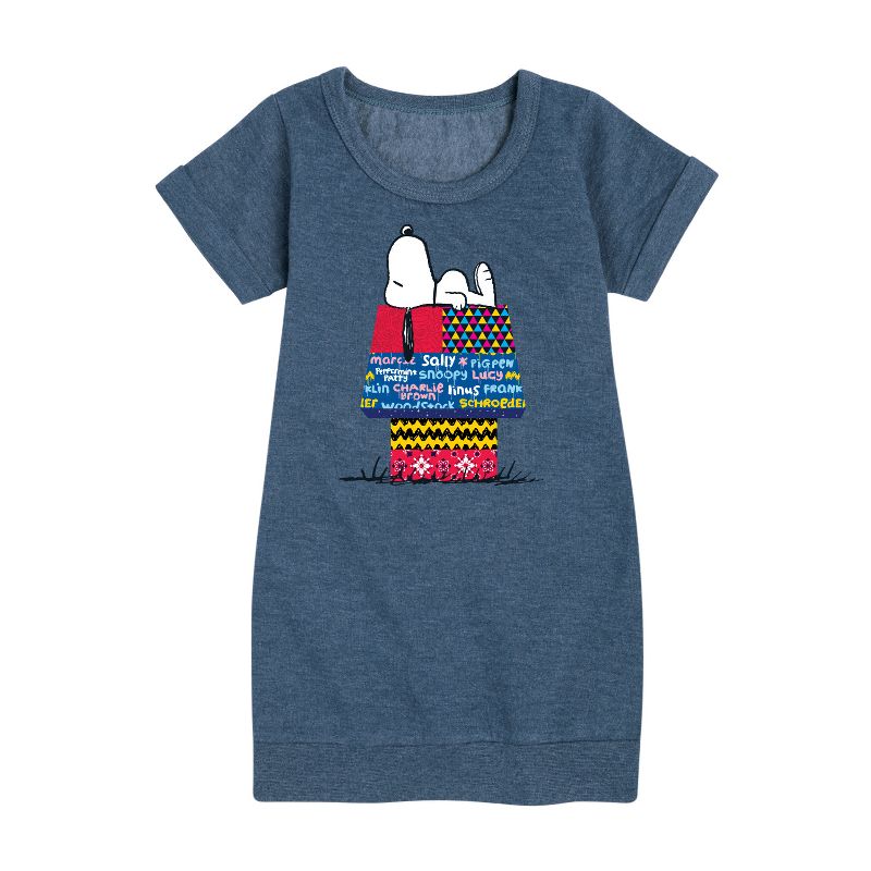 فستان بناتي من الصوف بأكمام قصيرة ورسومات بيت الكلب المرقعة من سنوبي - Peanuts