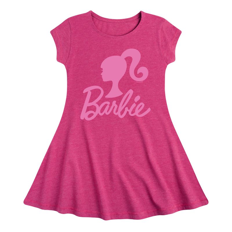 Girls' - Barbie - Classic Logo Pink Fit & Flair Cap Sleeve Dress