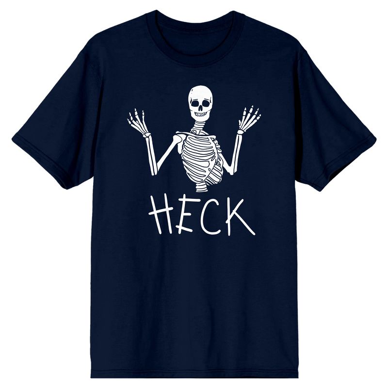 Kids Halloween Shrugging Skeleton Heck Youth Navy Blue Short Sleeve Crew Neck Tee