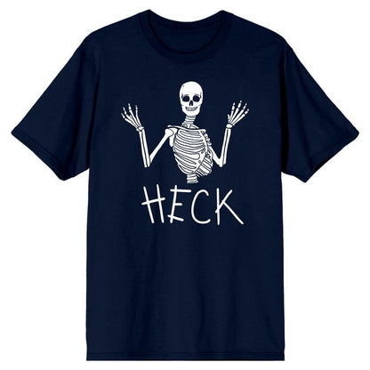 Kids Halloween Shrugging Skeleton Heck Youth Navy Blue Short Sleeve Crew Neck Tee