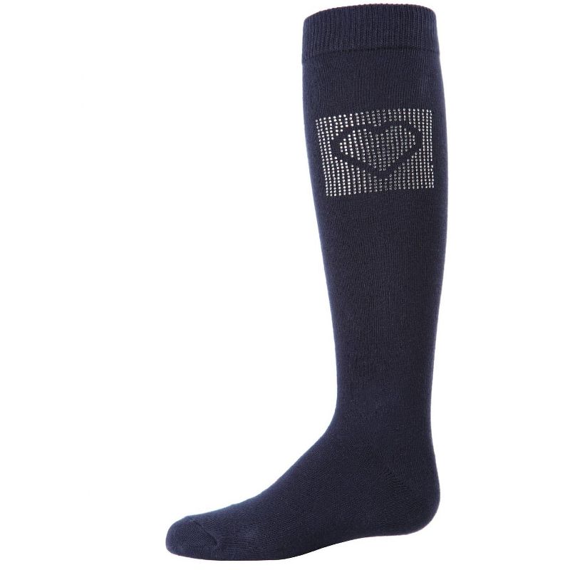 Memoi Rhinestone Heart Girls Knee High Cotton Blend Socks
