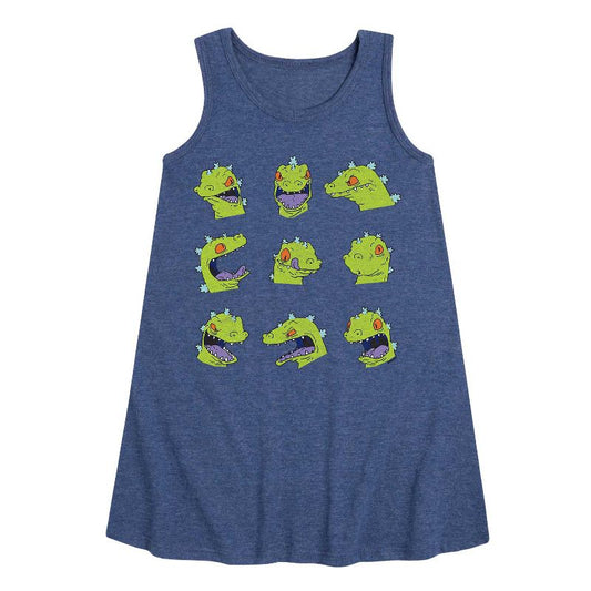 Girls' - Rugrats - Reptar Heads Graphic Sleeveless Aline Dress