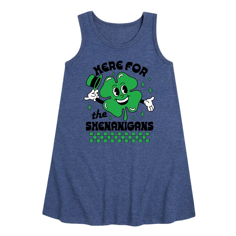 Girls' - Instant Message - St. Patrick's Day Here For The Shenanigans Graphic Sleeveless Aline Dress