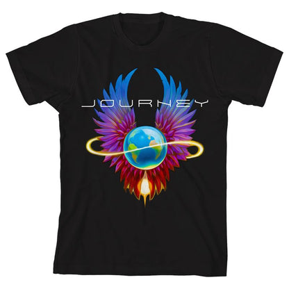 Journey Globe With Wings Crew Neck Short Sleeve Boy's Black T-shirt