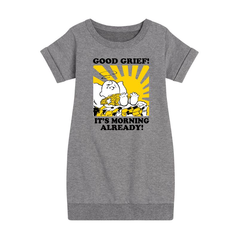 فستان صوف بأكمام قصيرة مطبوع عليه عبارة "Its Morning Already" للفتيات