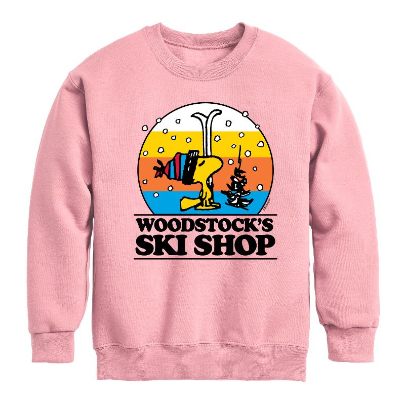 Boys' - Peanuts - Woodstocks Ski Shop Graphic Long Sleeve Fleece Sweatshirt