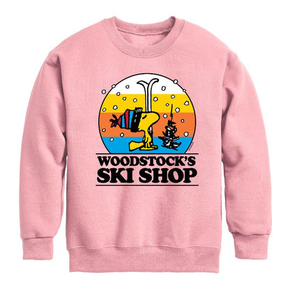 Boys' - Peanuts - Woodstocks Ski Shop Graphic Long Sleeve Fleece Sweatshirt