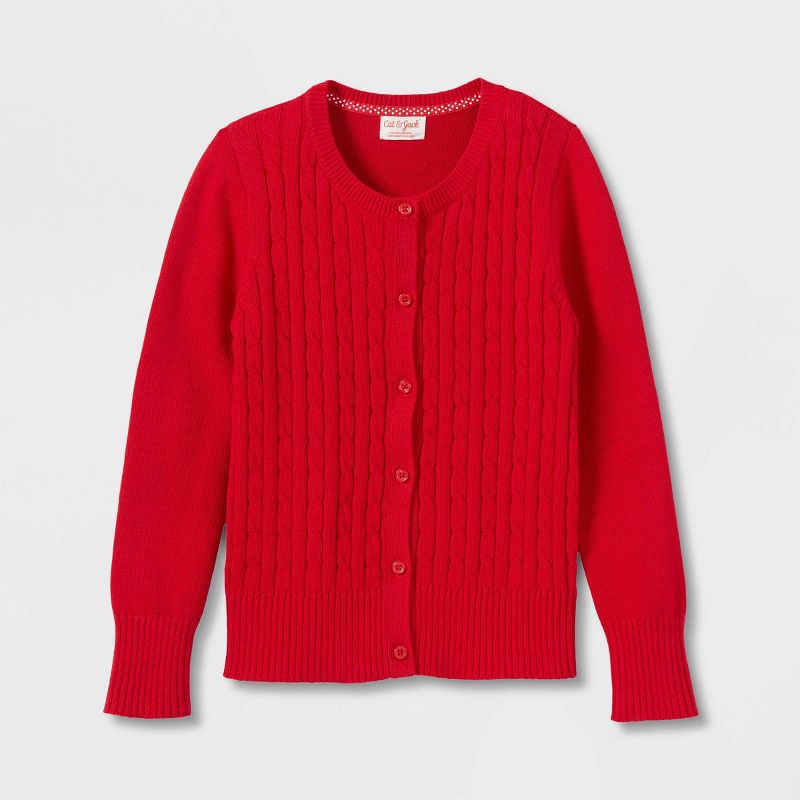 Girls' Crew Neck Cable Uniform Cardigan Sweater - Cat & Jack™