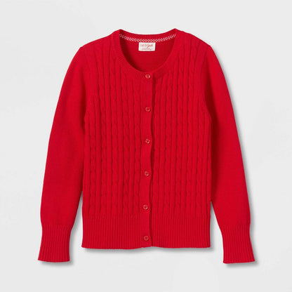 Girls' Crew Neck Cable Uniform Cardigan Sweater - Cat & Jack™