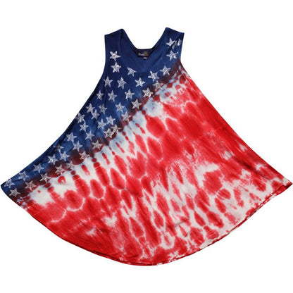 فستان صيفي للفتيات من ريفييرا صن بطبعة علم أمريكي - غطاء شاطئ مصبوغ بصبغة التعادل