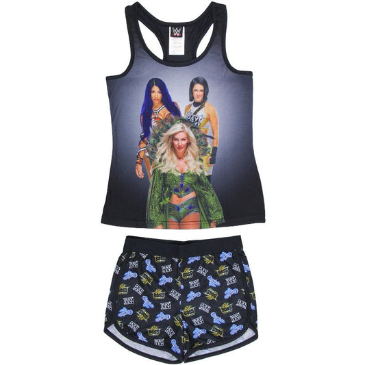 WWE Girls' Sasha Banks Bayley Charlotte Flair Tank Short Pajama Set Black