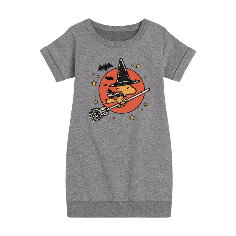 فستان صوف بأكمام قصيرة مطبوع عليه رسومات ساحرة وودستوك للبنات - Peanuts -