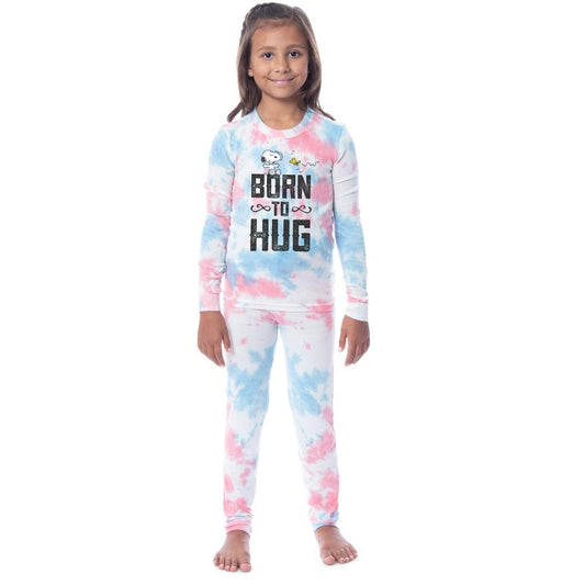 Peanuts Girls' Snoopy Born To Hug Unisex Child 2 Piece Sleep Pajama Set Multicolored