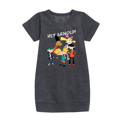 Girls' - Hey Arnold! - Group Shot Graphic Short Sleeve Fleece Dress