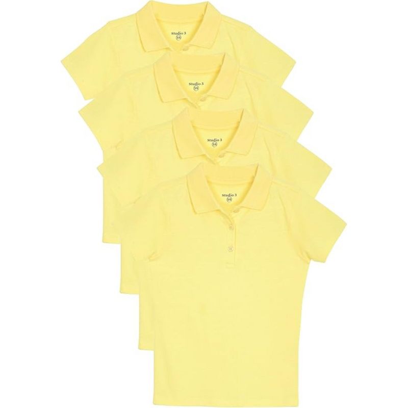Studio 3 Little/Big Girl's 4-Pack Short Sleeve Soft Jersey Polo Uniform Shirts