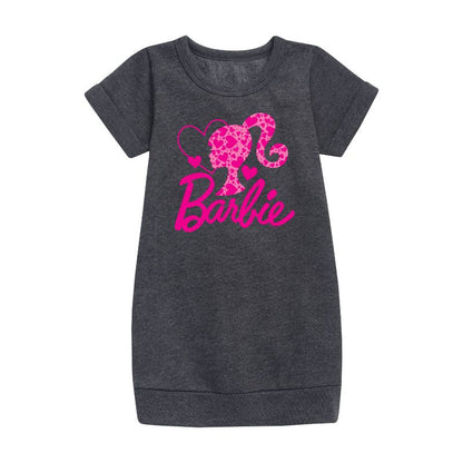Girls' - Barbie - Logo Hearts Graphic Short Sleeve Fleece Dress