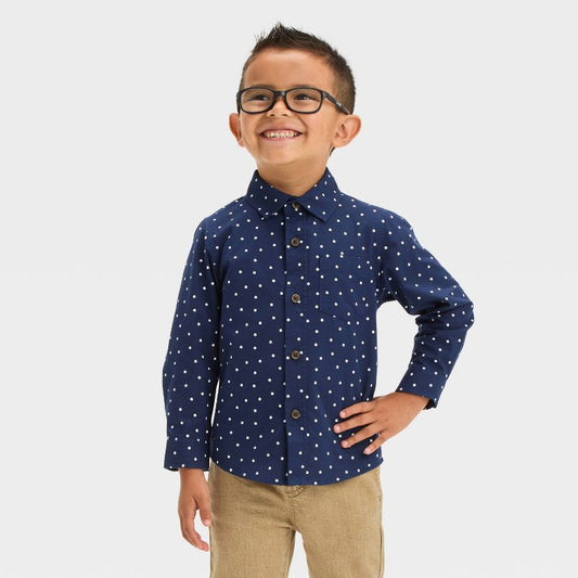 قميص "Button Down" مطبوع عليه نقاط بأكمام طويلة للأولاد الصغار - أزرق داكن من Cat &amp; Jack™