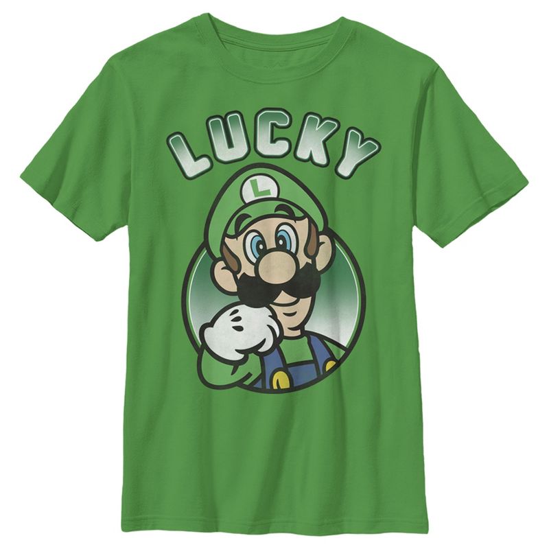 Boy's Nintendo Super Mario St. Patrick's Day Lucky Luigi Retro T-Shirt