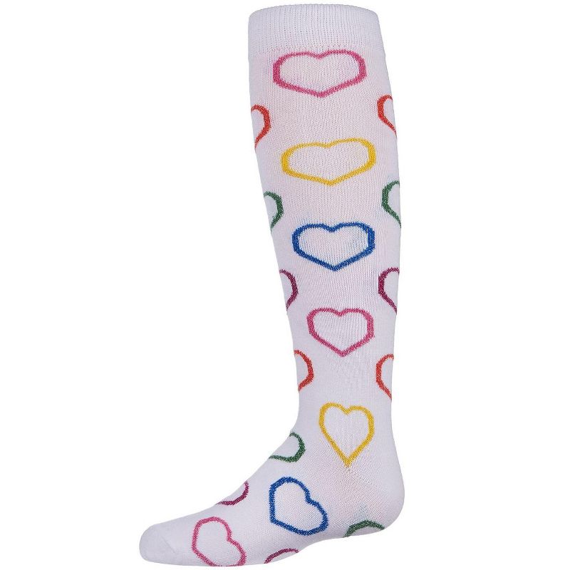 Memoi Dazzling Hearts Girls Cotton Blend Knee High Socks