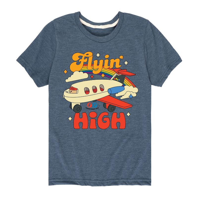 تي شيرت فيشر برايس للأولاد بأكمام قصيرة ورسومات قوس قزح وطائرة عالية الارتفاع