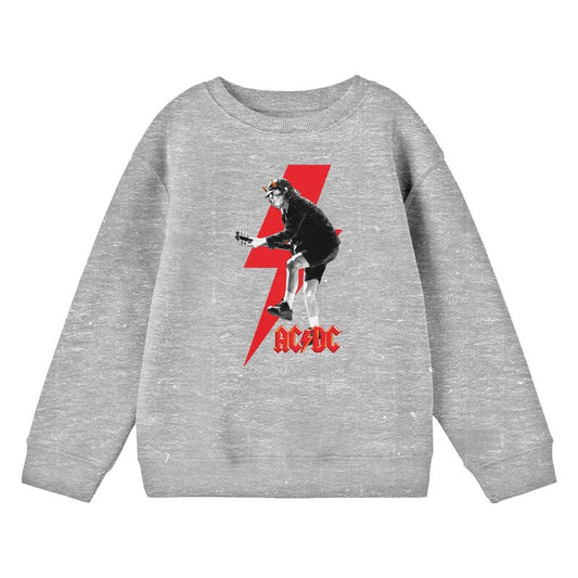 تي شيرت ACDC أحادي اللون Angus Young Big Red Lightning Youth Athletic Heather Grey برقبة دائرية