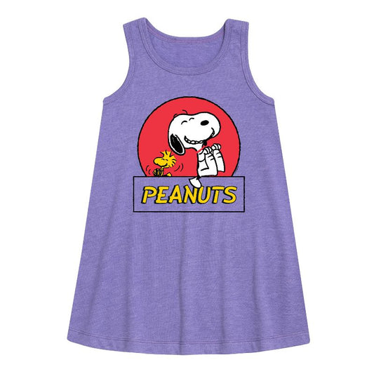 Girls' - Peanuts - Snoopy Woodstock Circle Graphic Sleeveless Aline Dress
