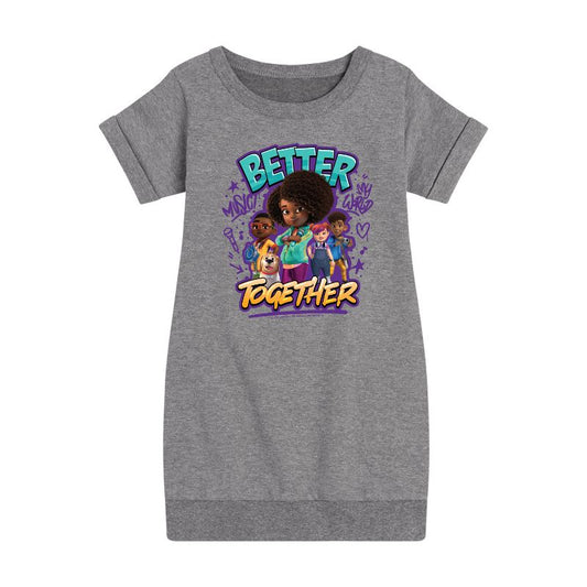 فستان صوف بأكمام قصيرة مطبوع عليه عبارة "Better Together" للفتيات - عالم كارما