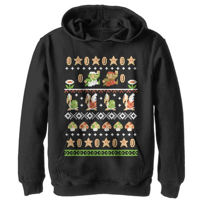 Boy's Nintendo Super Mario Bros Pattern Pull Over Hoodie